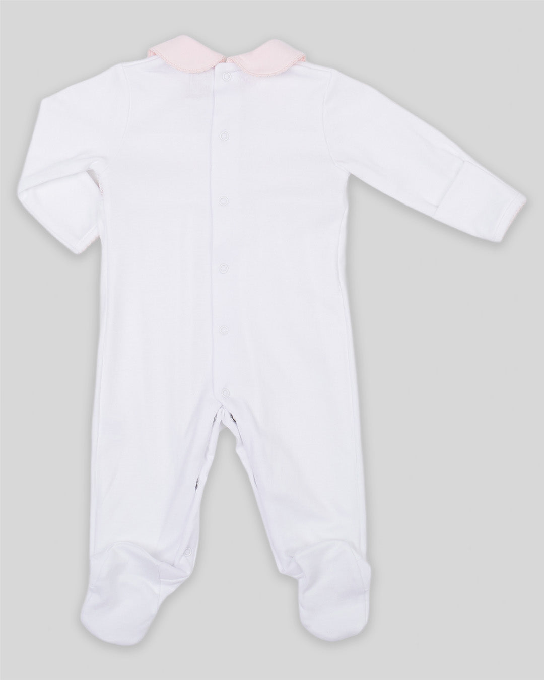 Footie Zuz Baby Girl Pima Cotton Hand Smocked - White/Pink