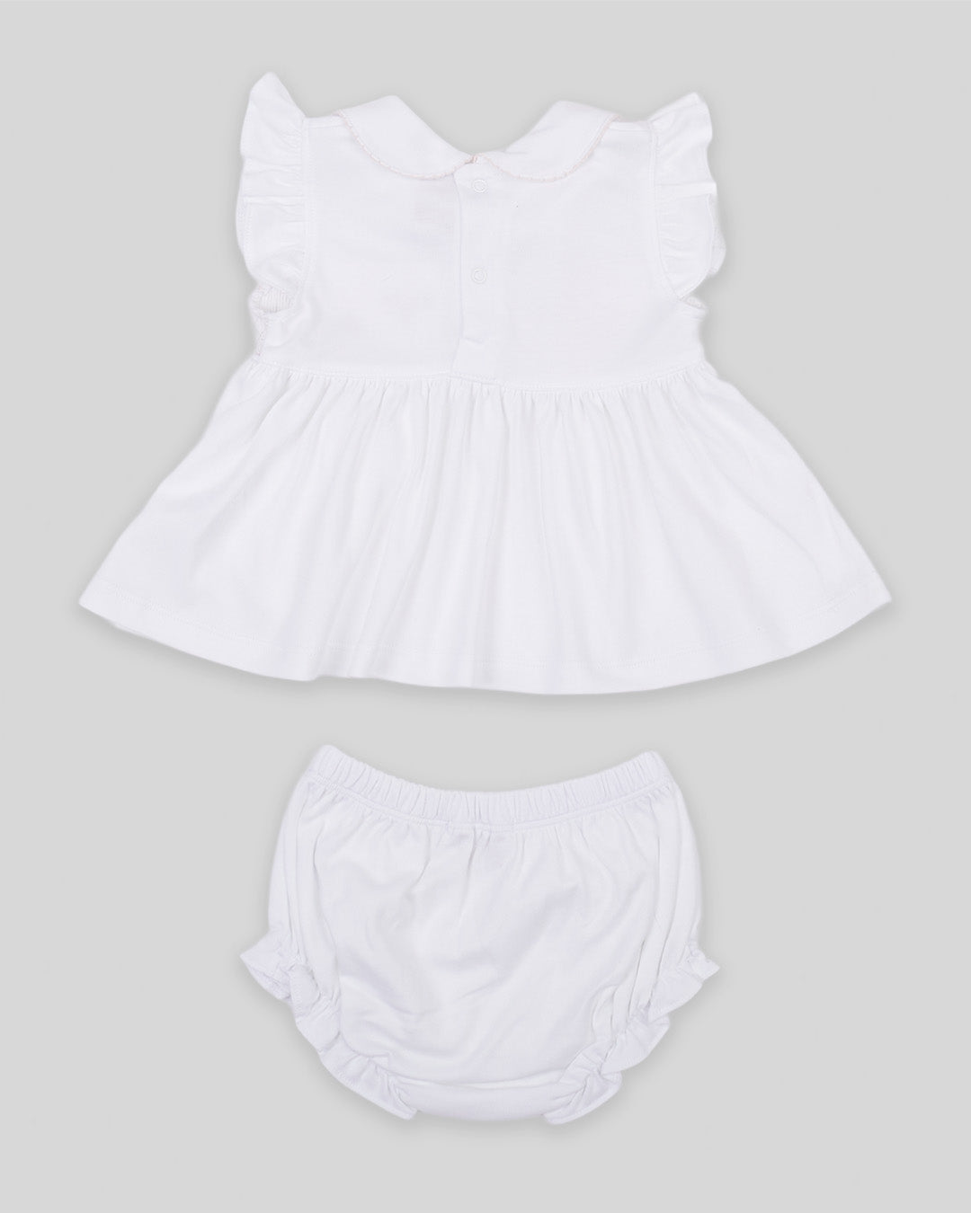 Mini Dress Set Zuzzel Baby Girl Pima Cotton Hand Smocked - White/Pink