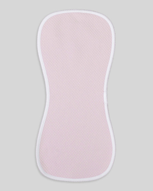 Pink quilted pima burp cloth for babies, soft and adorable for feeding.