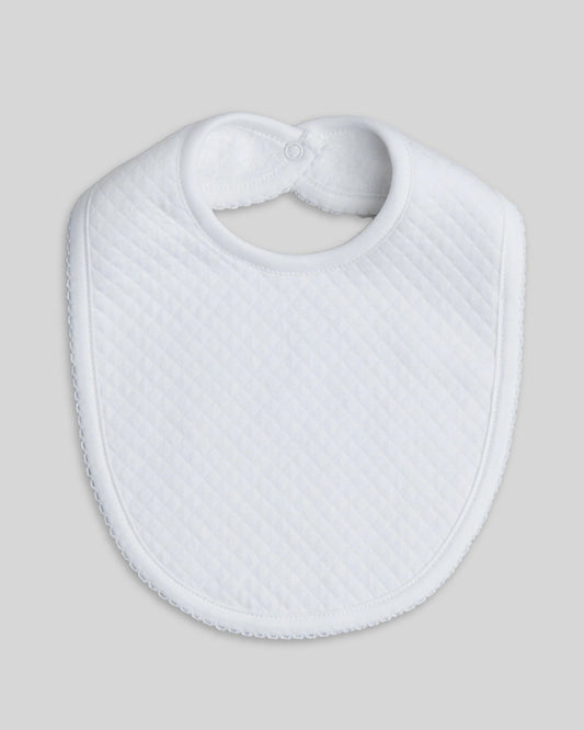White bibs made from soft, absorbent cotton, suitable for newborns and infants.
