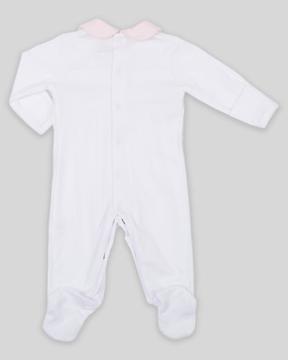 Footie Daphne Baby Girl Pima Cotton Hand Smocked - White/Pink