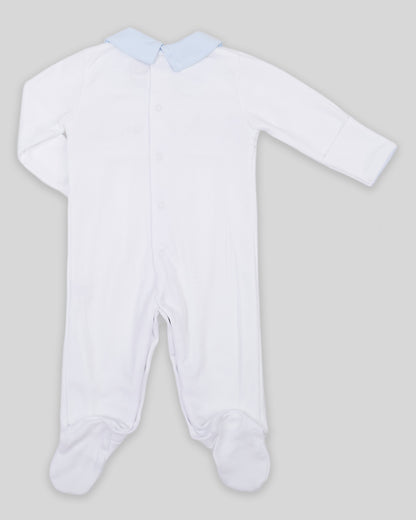 Footie Sailboat Baby Boy Pima Cotton Hand Smocked - White/Navy