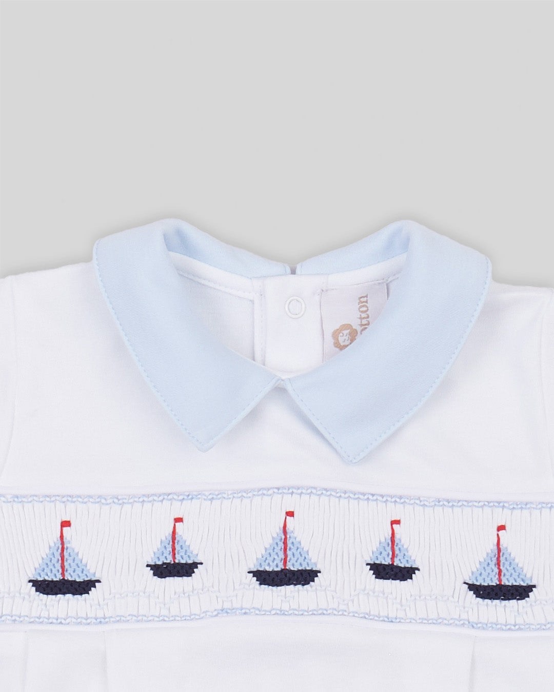Footie Sailboat Baby Boy Pima Cotton Hand Smocked - White/Navy