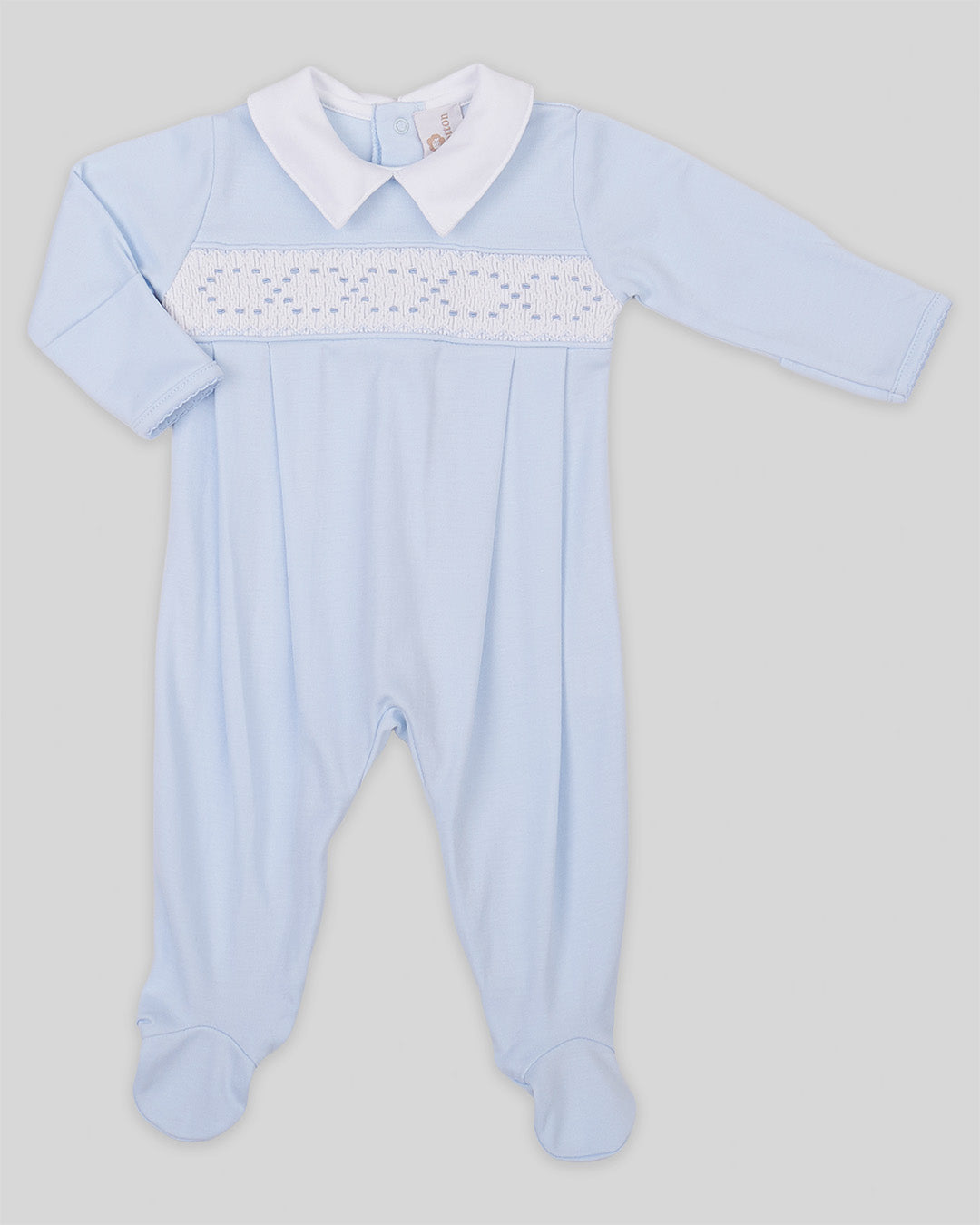 Footie Joy Baby Boy Pima Cotton Hand Smocked -Blue