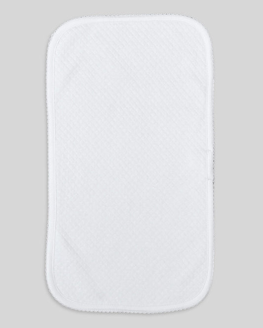 Classic white quilted pima burp cloth for infants, soft and versatile for daily use.