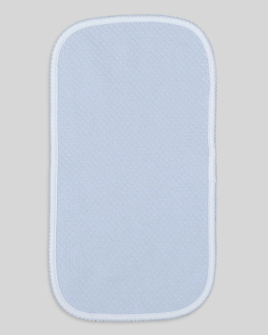 Serene blue quilted pima burp cloth for infants, soft and effective for spills.