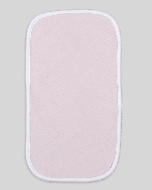 Charming pink quilted pima burp cloth for babies, soft and adorable for mealtime.