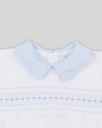Bubble Renzi Baby Boy Pima Cotton Hand Smocked - White/Blue