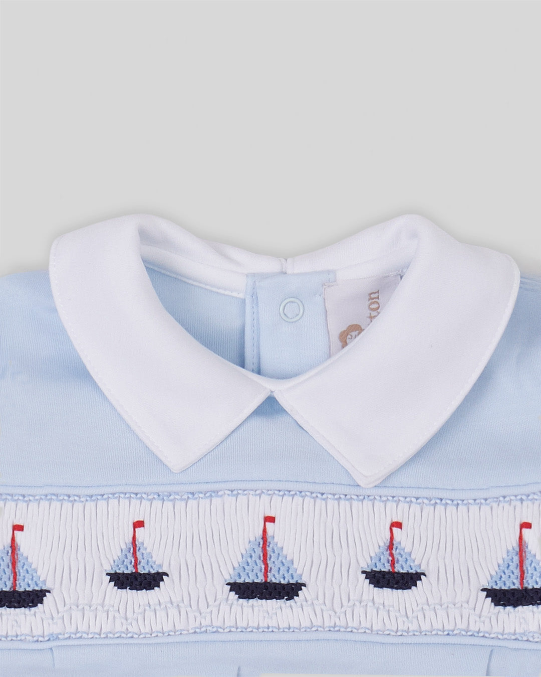 Bubble Sailboat Baby Boy Pima Cotton Hand Smocked - Blue/Navy