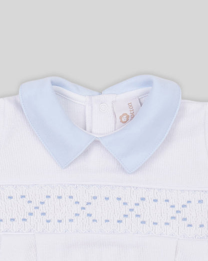 Bubble Joy Baby Boy Special Knit Pima Cotton Hand Smocked - White/Blue