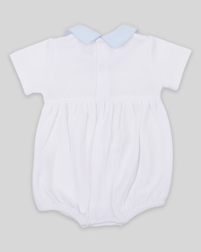 Bubble Renzi Baby Boy Special Knit Pima Cotton Hand Smocked - White/Blue