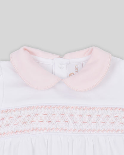 Bubble Daphne Baby Girl Pima Cotton Hand Smocked - White/Pink