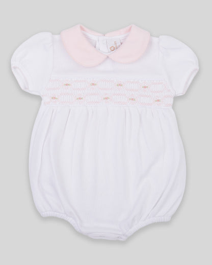 Bubble Emma Baby Girl Special Knit Pima Cotton Hand Smocked - White/Pink