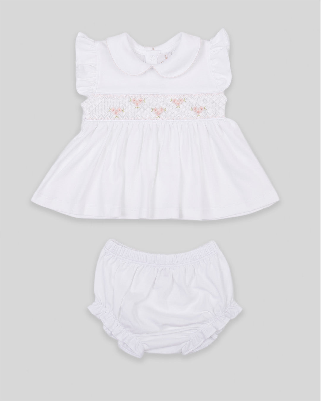 Mini Dress Set Zuzzel Baby Girl Pima Cotton Hand Smocked - White/Pink