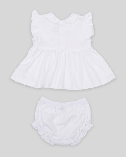Mini Dress Set Zuzzel Baby Girl Pima Cotton Hand Smocked - White/Pink