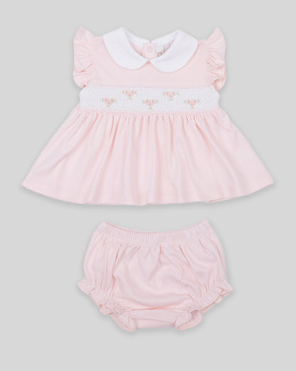Mini Dress Set Zuzzel Baby Girl Pima Cotton Hand Smocked - Pink